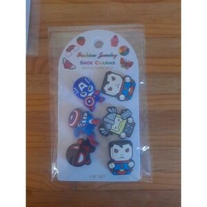 DC Comics Marvel Superhero Shoe Charms New Set Of 6 Superman Cpt America Spiderm